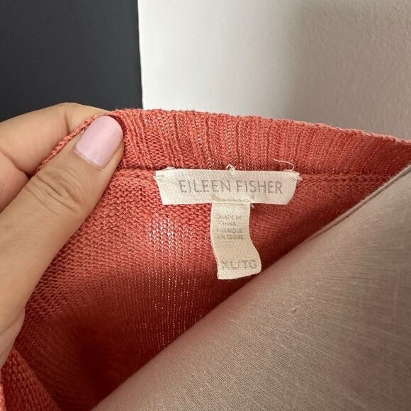 EILEEN FISHER Organic Linen Sweater Light Boxy Cut Boat Neck - Picture 6 of 7